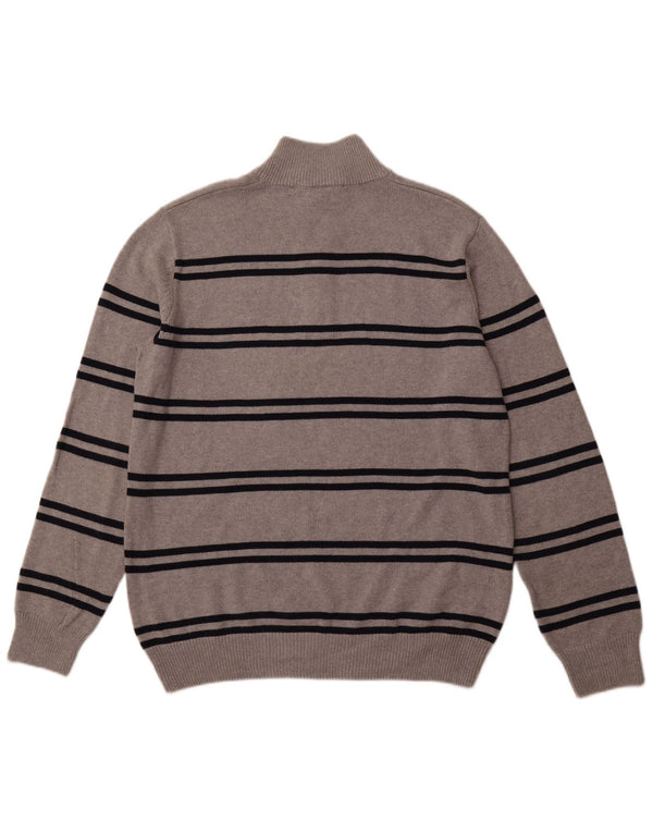 CREW CLOTHING Pulover pentru bărbați cu fermoar și gât, bumbac cu dungi gri 2XL