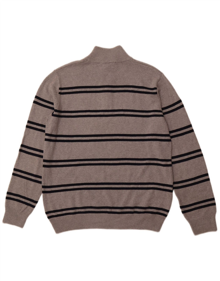 CREW CLOTHING Pulover pentru bărbați cu fermoar și gât, bumbac cu dungi gri 2XL