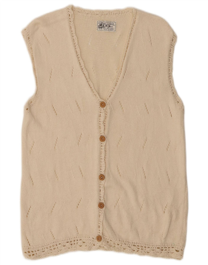 ARTESANIA Pulover cardigan fără mâneci pentru femei UK 12, bumbac alb mediu mediu