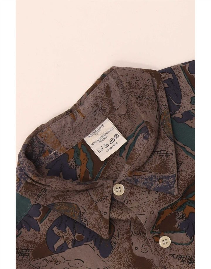 Cămașă Vintage pentru bărbați cu model abstract Mărimea 41/42 Viscoză mare gri