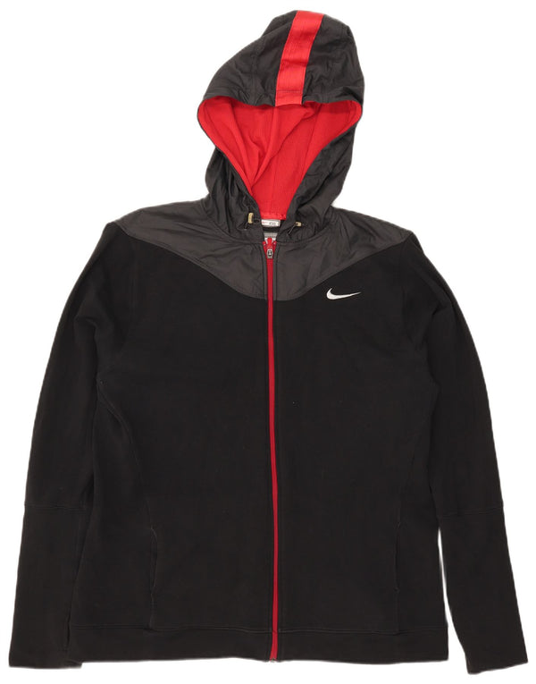 Pulover Nike pentru femei, cu fermoar, cu capota, Marea Britanie 20/22 2XL, bumbac color-bloc negru