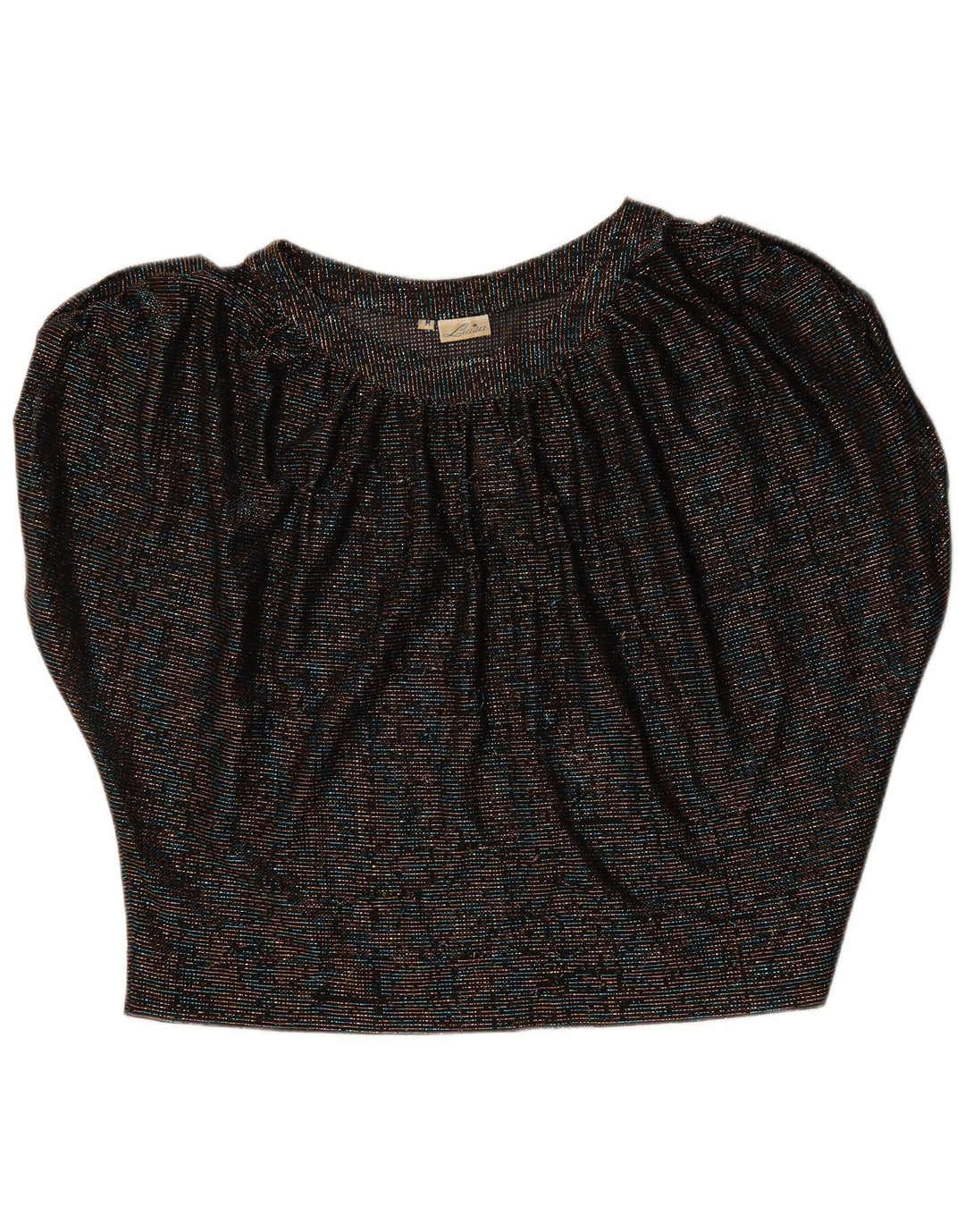 Bluză Vintage pentru femei Crop Batwing Top UK 14 Medium Black Flecked