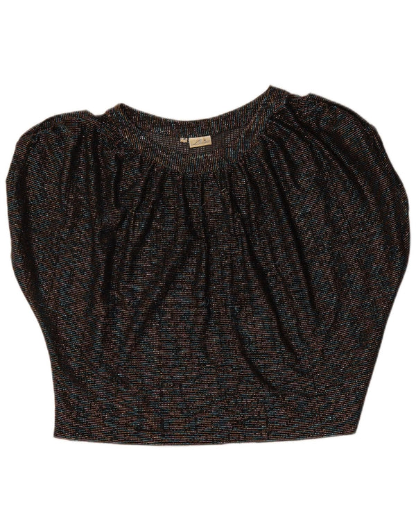 Bluză Vintage pentru femei Crop Batwing Top UK 14 Medium Black Flecked