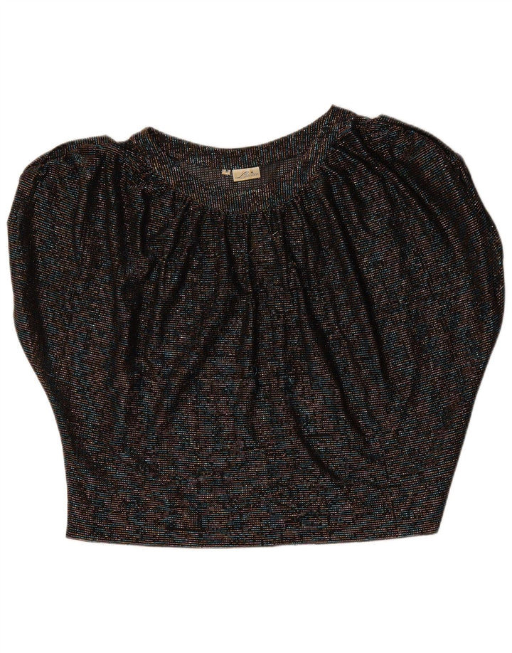 Bluză Vintage pentru femei Crop Batwing Top UK 14 Medium Black Flecked