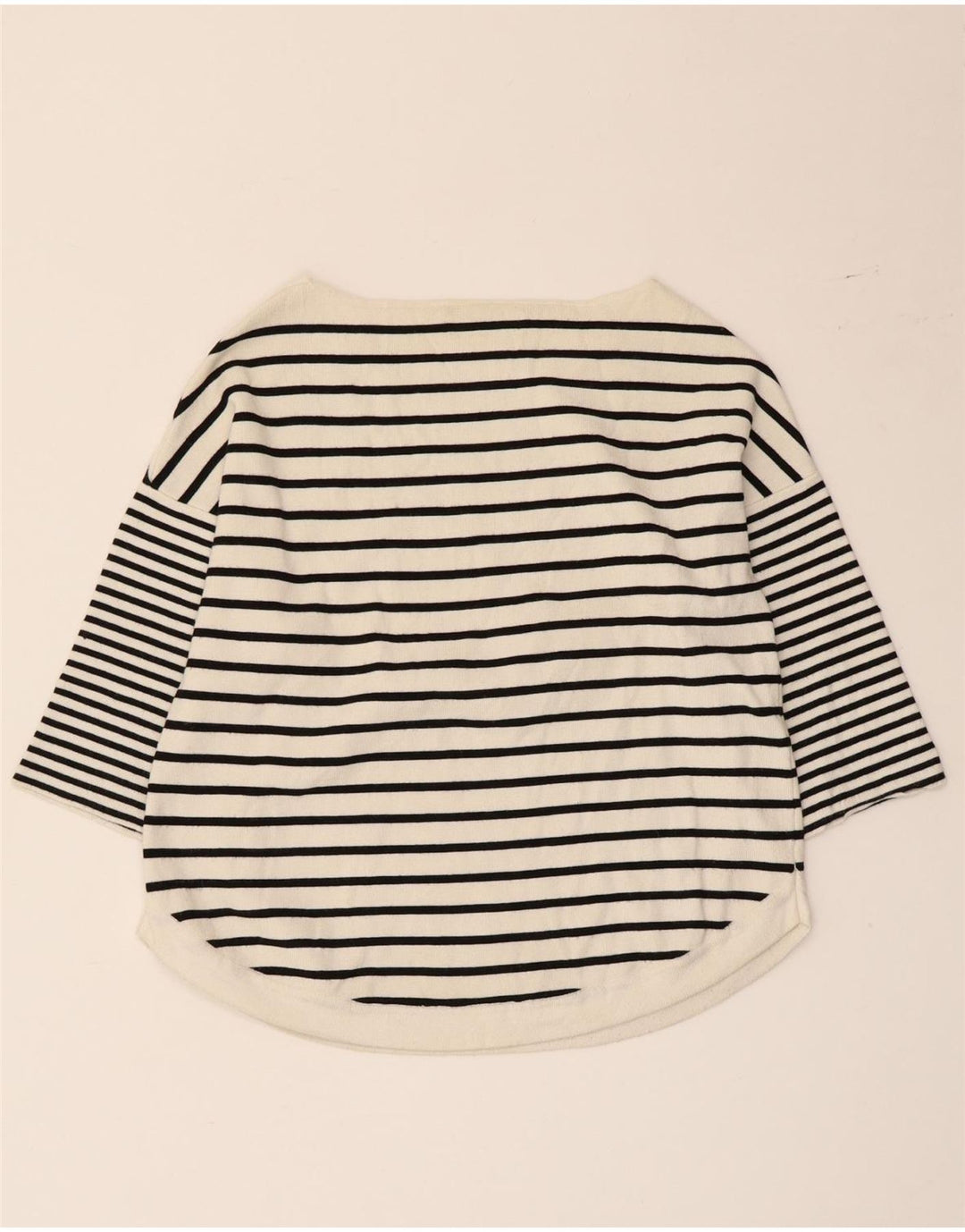 Top femeie Zara cu mâneci 3/4 UK 12 Medium White Striped Viscose Nautical