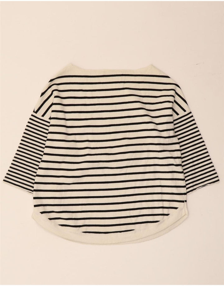 Top femeie Zara cu mâneci 3/4 UK 12 Medium White Striped Viscose Nautical