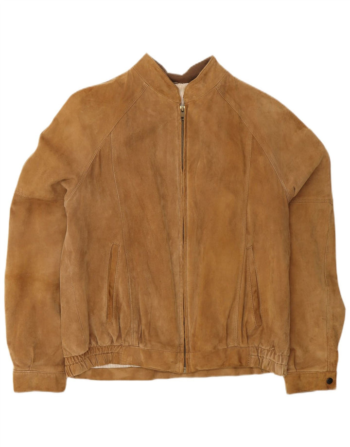 Bomber vintage pentru bărbați din piele intoarsa IT 50 mare, maro, din piele