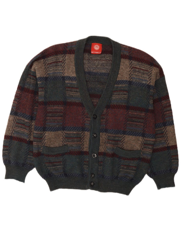 Pulover cardigan pentru bărbați Settebello, mohair cu carouri mari, verde