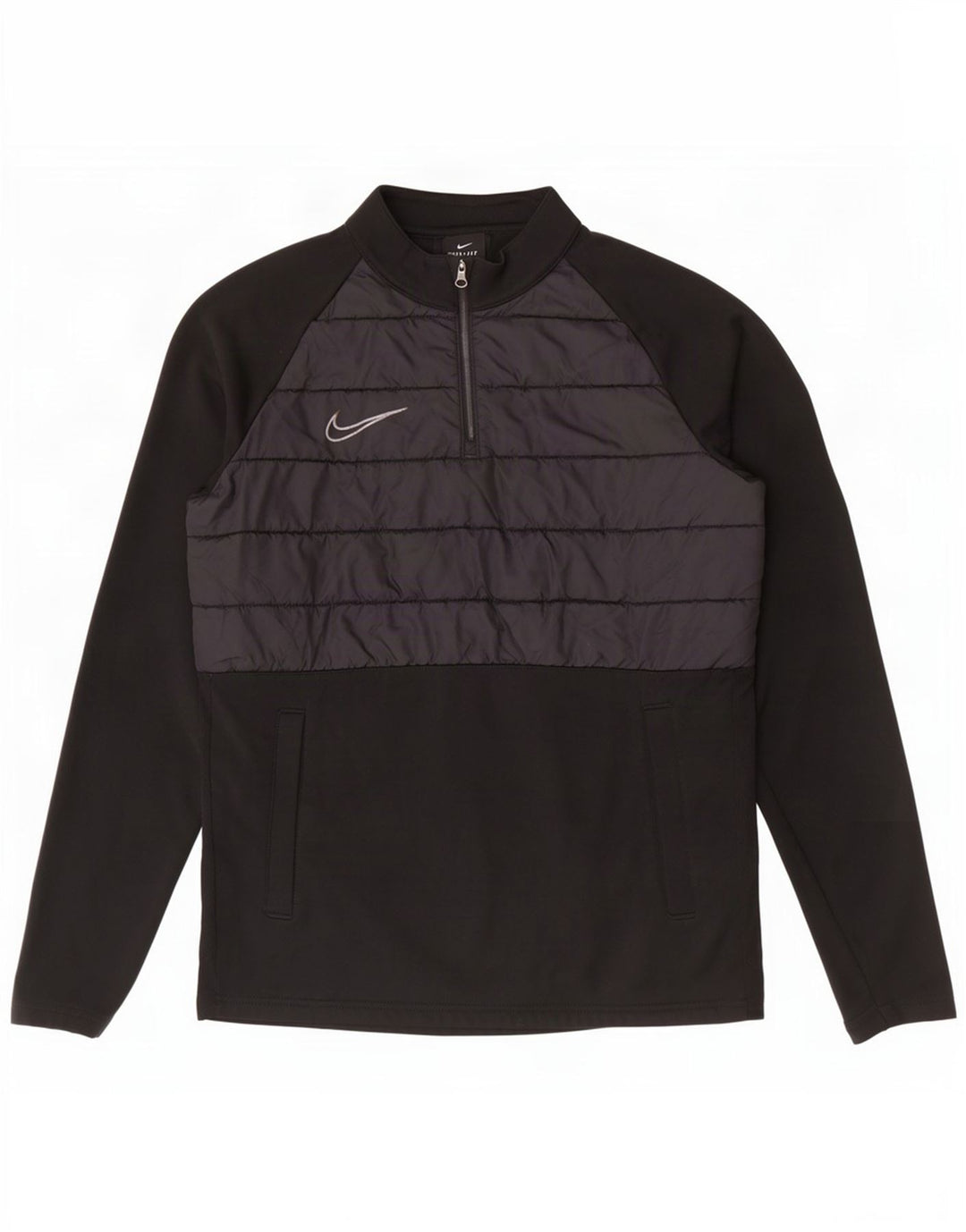 Top de trening pentru bărbați Dri Fit, cu fermoar și gât, negru, colorblock