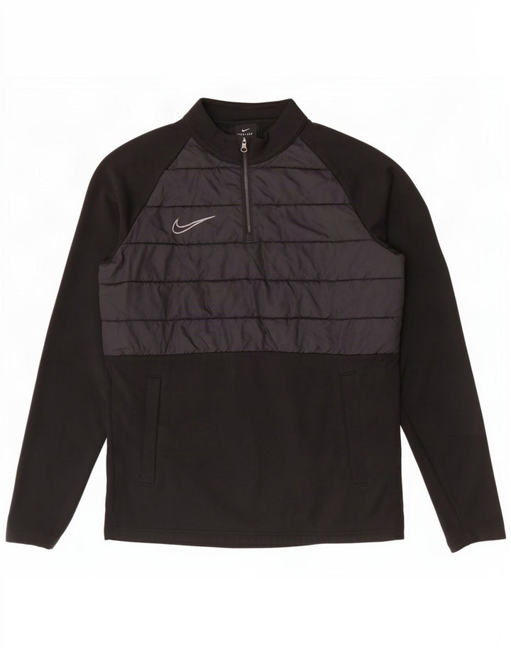 Top de trening pentru bărbați Dri Fit, cu fermoar și gât, negru, colorblock