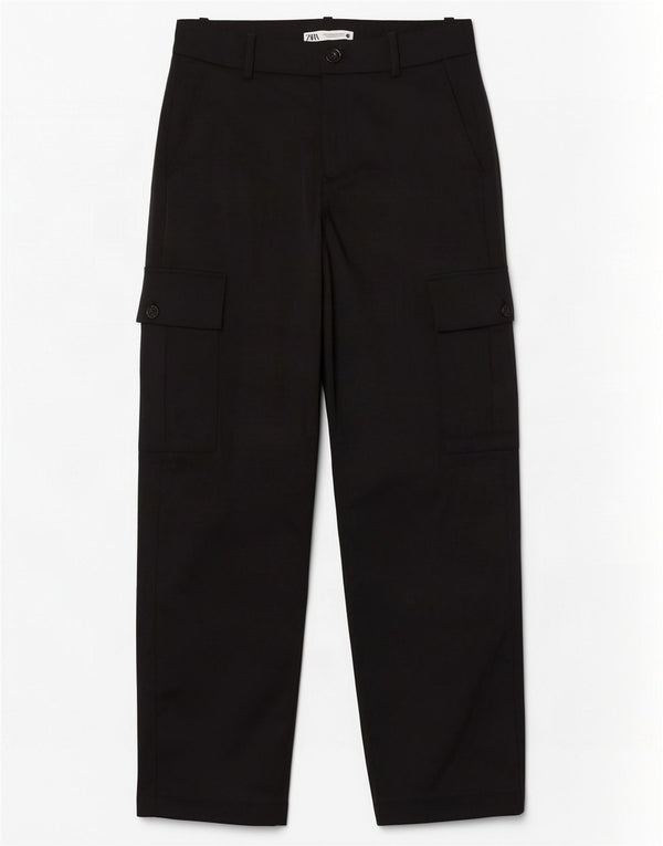 Pantaloni cargo drepti pentru femei Zara Mediu L28 L32 Negri