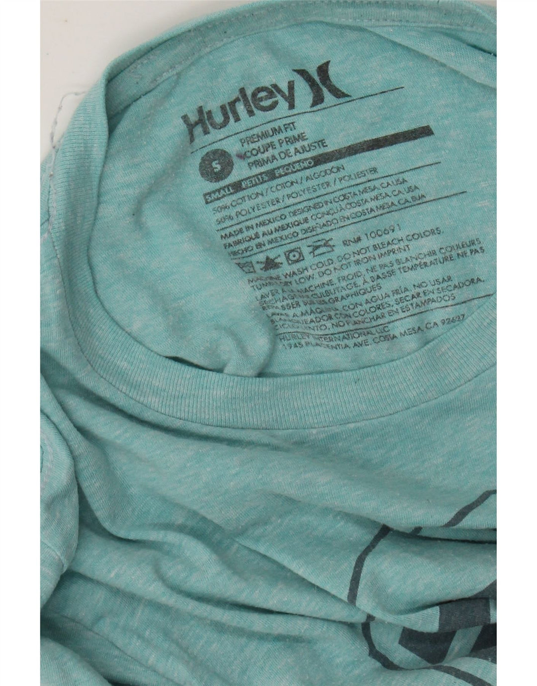 Tricou grafic HURLEY Premium Fit pentru bărbați Top mic din bumbac cu pete turcoaz