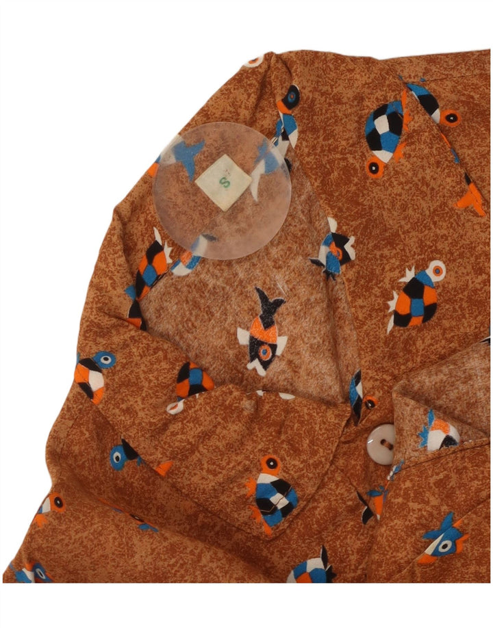 Bluză de cămașă vintage supradimensionată pentru femei cu model abstract UK 10 mic maro