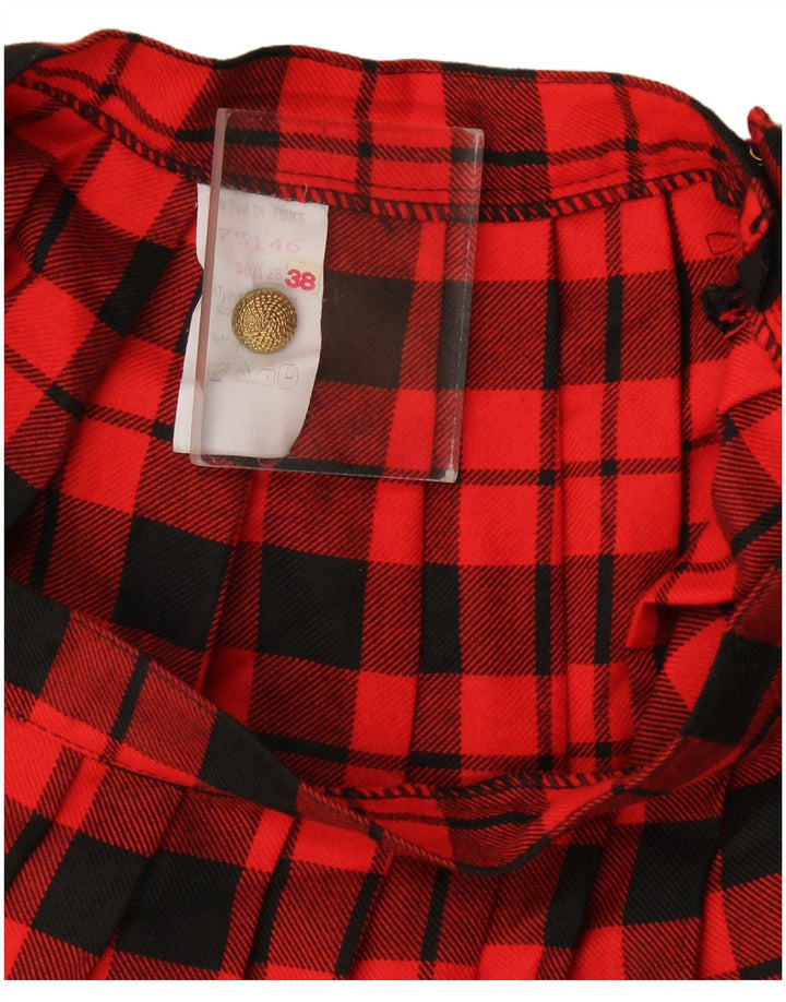 Fustă A-Line plisată pentru femei vintage EU 38 Medium W28 Poliester carouri roșu