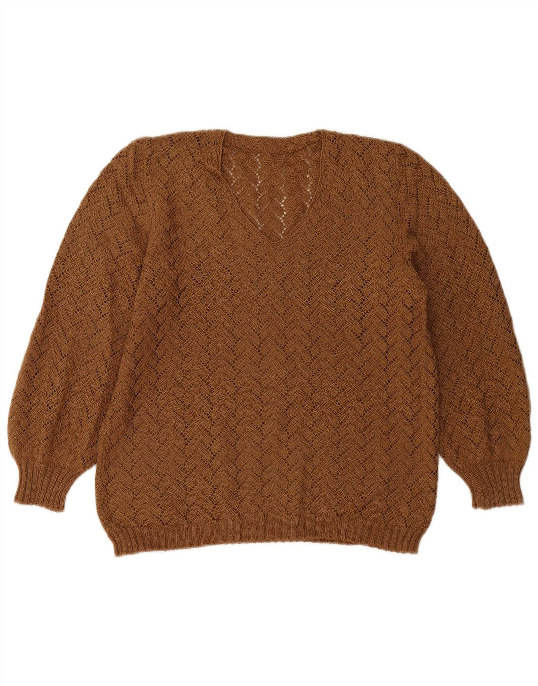 Pulover vintage pentru femei cu decolteu în V UK 14 maro mediu