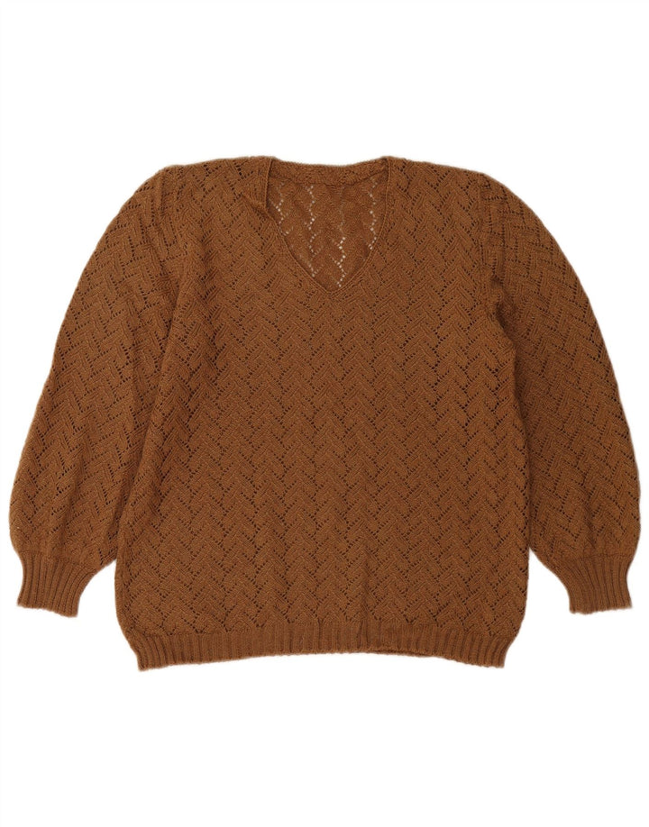 Pulover vintage pentru femei cu decolteu în V UK 14 maro mediu