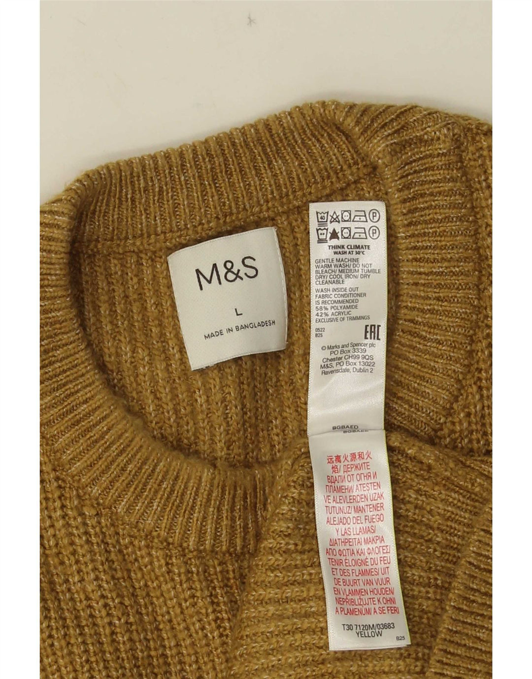 Pulover pentru bărbați Marks & Spencer, cu gât crew, poliamidă mare, galbenă