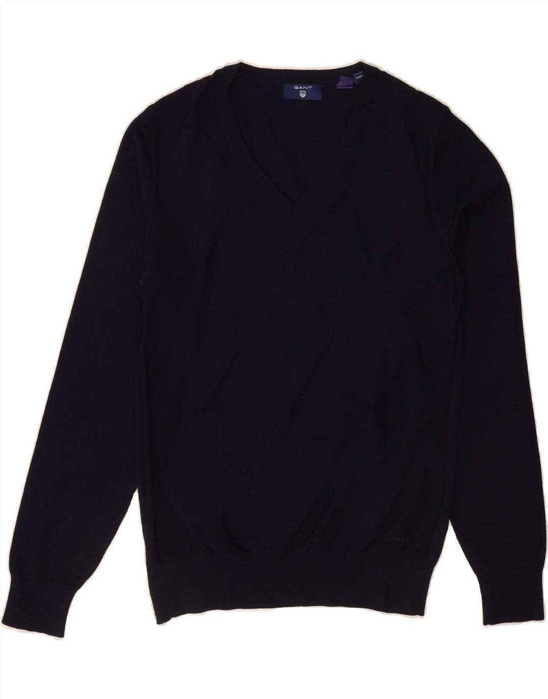 GANT Mens V-Neck Jumper Sweater Small Navy Blue Wool Vintage Gant and Second-Hand Gant from Messina Hembry 