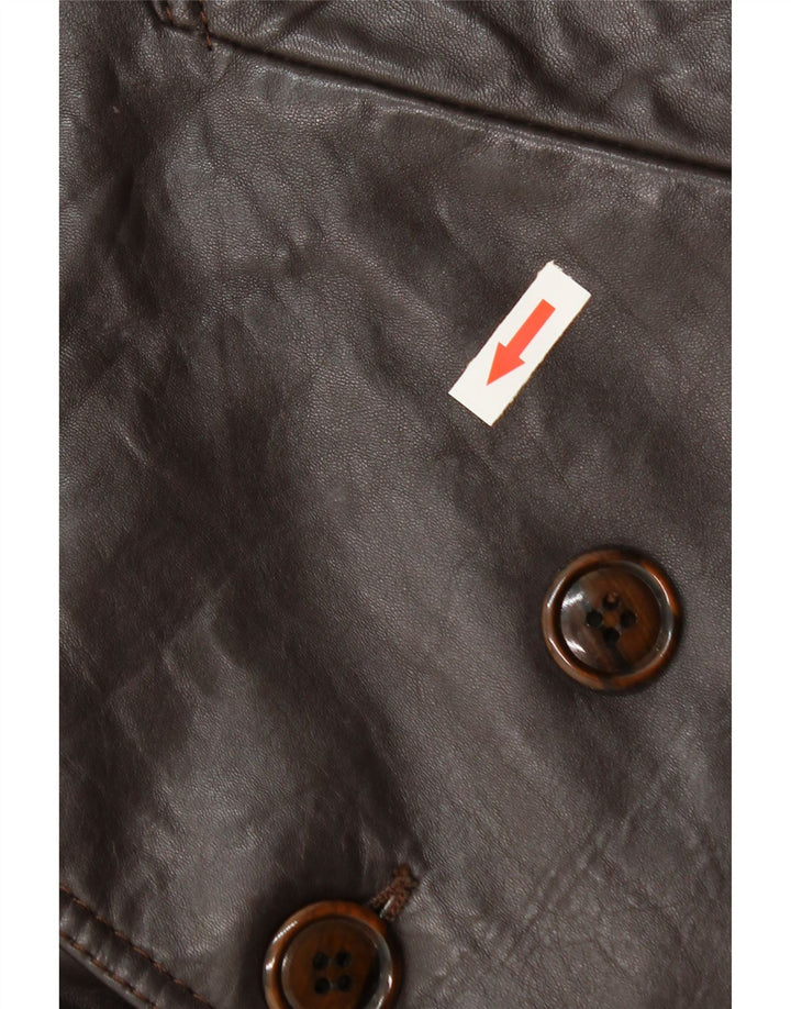 Palton din piele vintage pentru femeie cu piept dublu IT 52 2XL maro