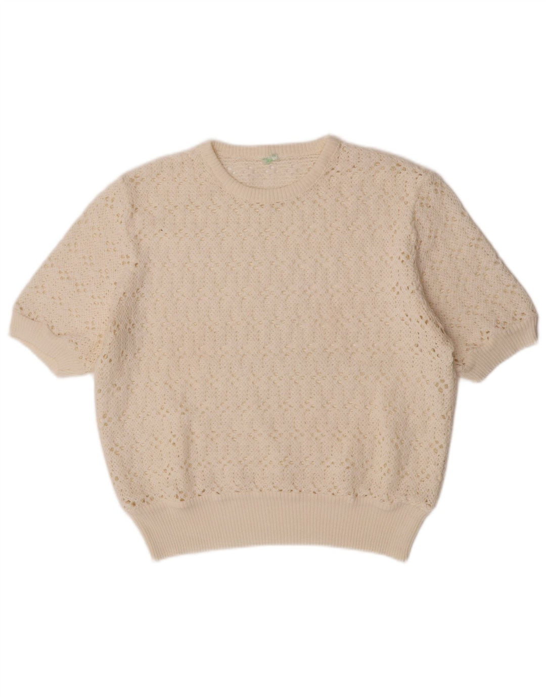 Pulover vintage pentru femei cu mânecă scurtă, cu gâtul turn, pulover UK 12 Medium Off White