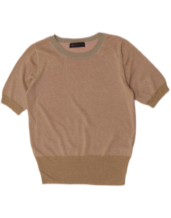 Marks & Spencer Womens Crop Boat Neck Jumper Sweater UK 10 Small Beige