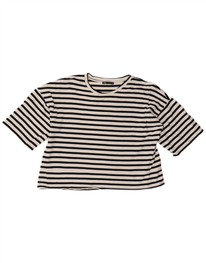 Tricou Crop pentru femei Zara UK 16 Large White Striped