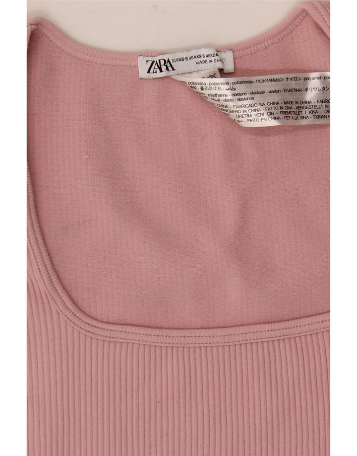Crop Top pentru femei Zara cu mânecă lungă UK 4 XS roz poliamidă