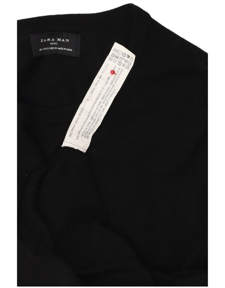 Pulover ZARA pentru bărbați, cu gât crew, mic, negru, viscoză