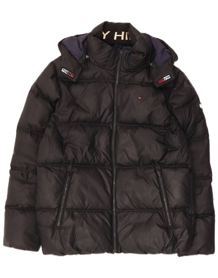 Jachetă căptușită cu glugă Tommy Hilfiger pentru băieți 13-14 ani, poliester negru