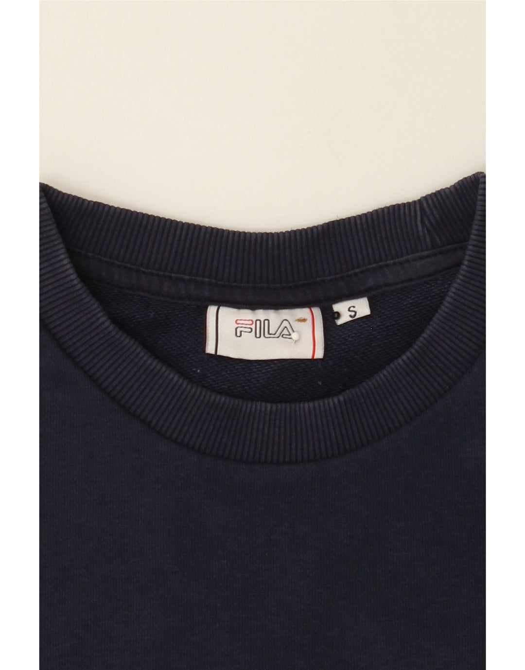 FILA Mens Graphic Sweatshirt Jumper Small Navy Blue Cotton Vintage Fila and Second-Hand Fila from Messina Hembry 