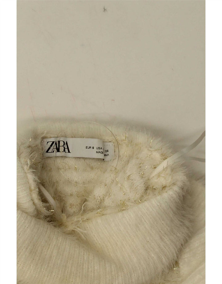 Pulover pentru damă Zara, cu volane în față, cu gât rulat, UK 10, cu dungi albe mici