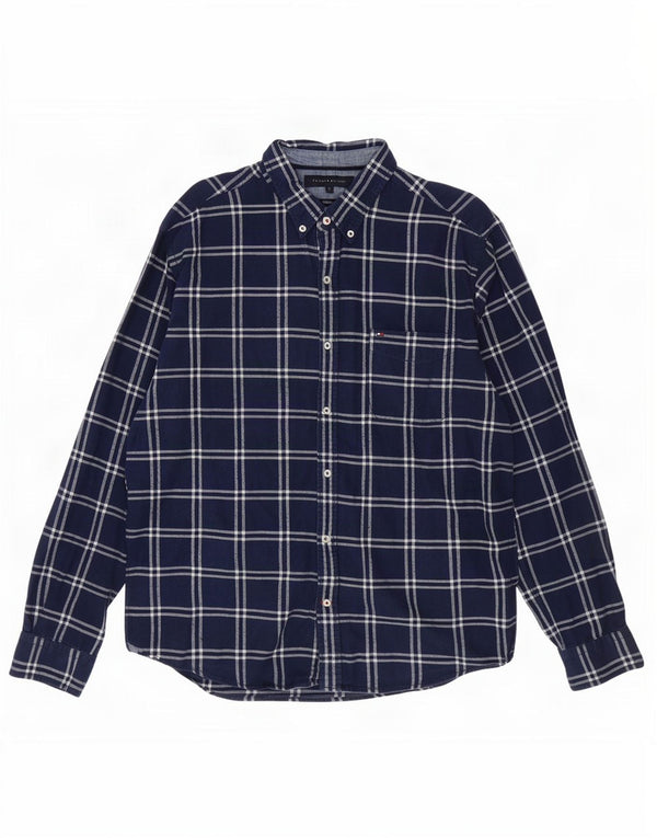 Cămașă de flanel pentru bărbați Tommy Hilfiger Vintage Fit, mare din bumbac cu carouri bleumarin