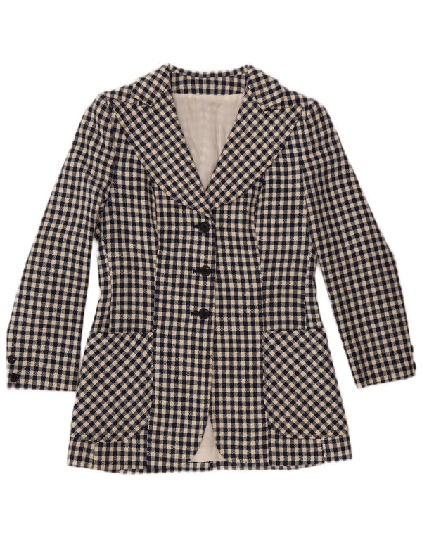 Jachetă pentru femei VINTAGE cu 3 nasturi, Marea Britanie 10 Mic Vichy, albastru bleumarin