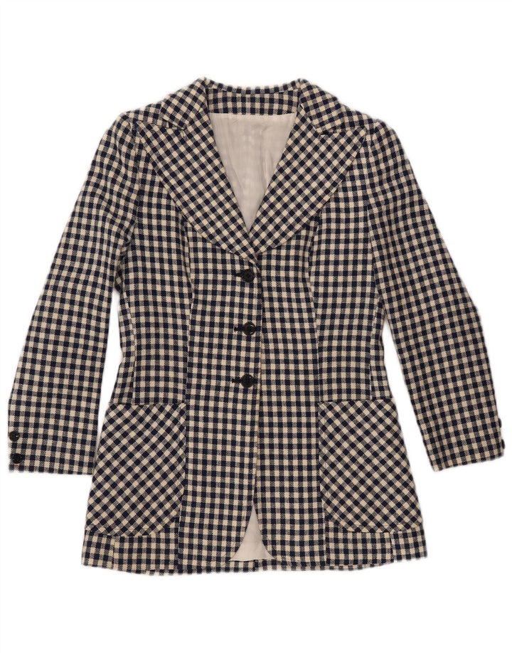 Jachetă pentru femei VINTAGE cu 3 nasturi, Marea Britanie 10 Mic Vichy, albastru bleumarin