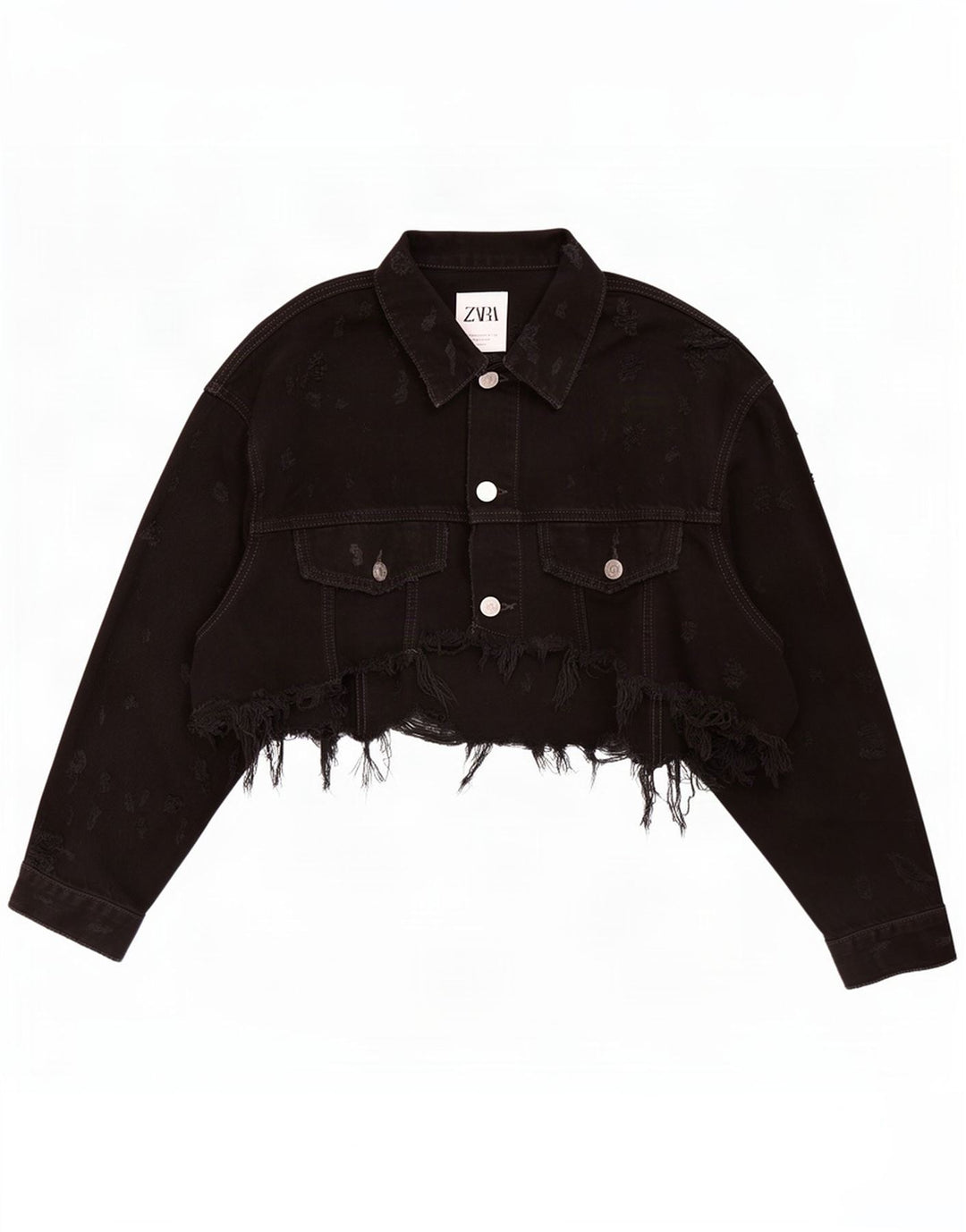 Jachetă de denim scurtă pentru femei Zara UK 12 Medium Black