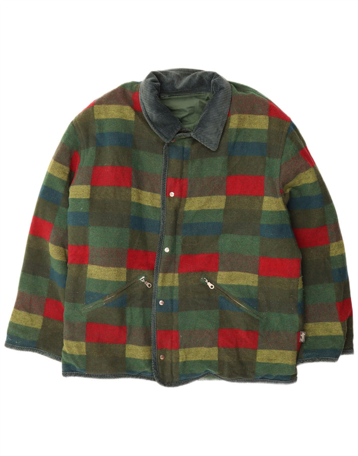 Jachetă reversibilă vintage pentru bărbați UK 44 2XL Green Check