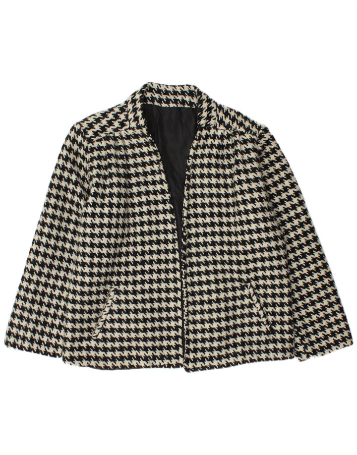 VINTAGE Womens Open Blazer Jacket UK 14 Medium Black Houndstooth