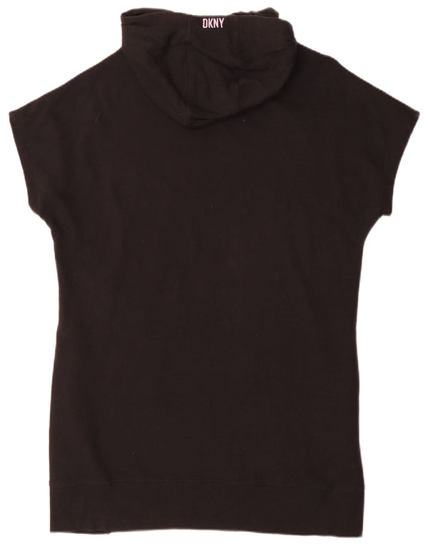 Rochie tricou cu glugă pentru femei Dkny UK 14 Sport mare din bumbac negru