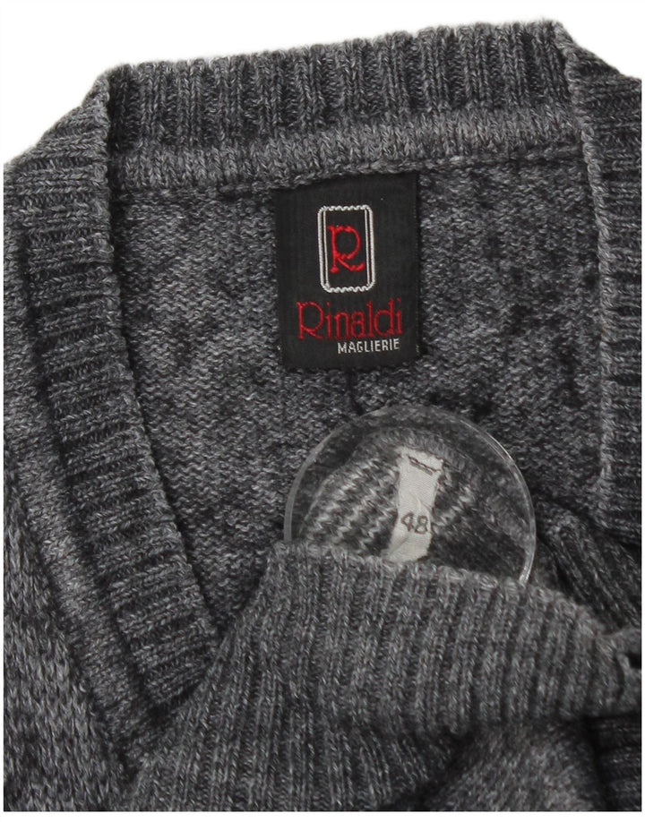 Pulover vintage pentru bărbați cu decolteu în V IT 48 Gri mediu Argyle/Lână diamant