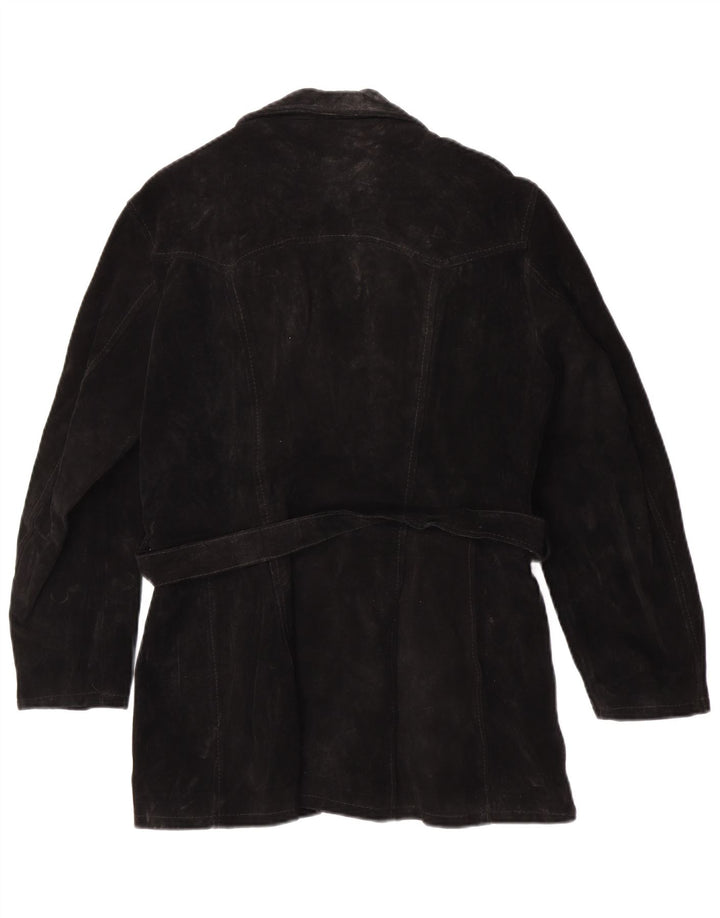 Geaca de piele de piele intoarsa cu 4 nasturi vintage pentru femei UK 6 XS piele neagra