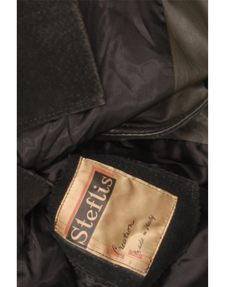 Blazer Vintage pentru bărbați cu 3 nasturi din piele intoarsa, UK 38 Medium Black
