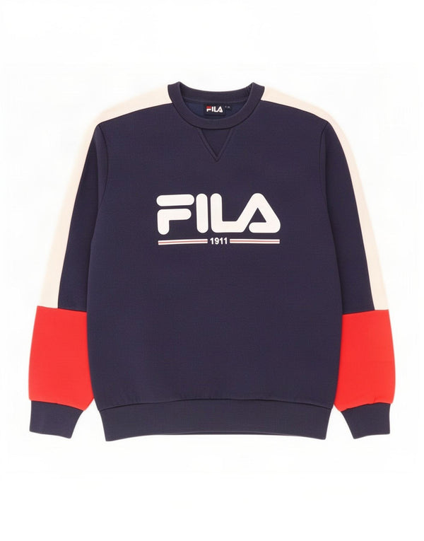 Fila Mens Graphic Sweatshirt Jumper Medium Navy Blue Colourblock Cotton