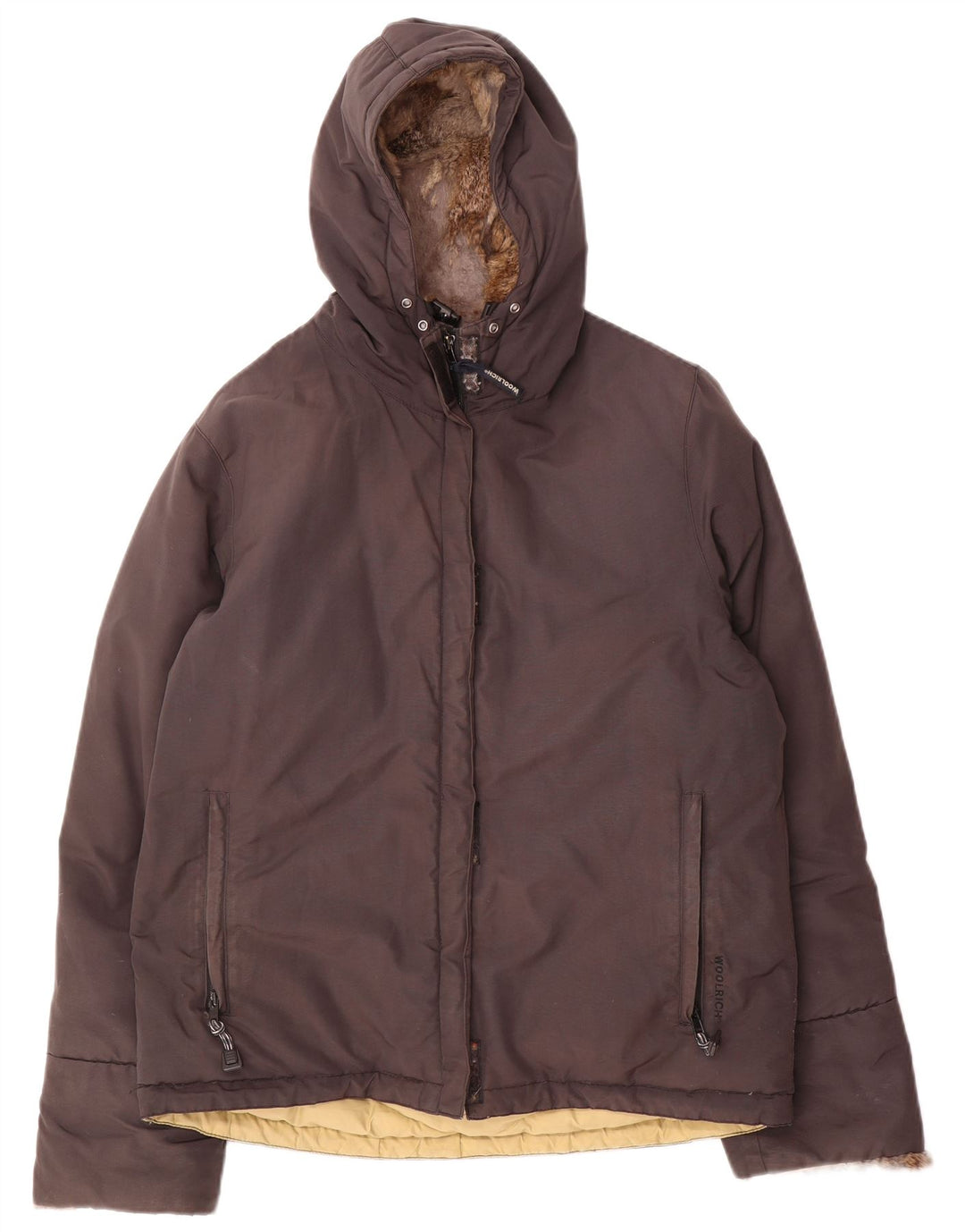 Jachetă căptușită cu glugă Woolrich pentru femei UK 16 Maro mare