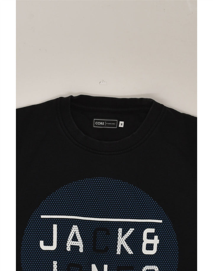 JACK & JONES Mens Graphic Sweatshirt Jumper Medium Black Cotton | Vintage Jack & Jones | Thrift | Second-Hand Jack & Jones | Used Clothing | Messina Hembry 
