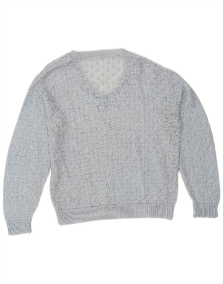 Pulover vintage pentru femei cu decolteu în V UK 14 Medium Blue