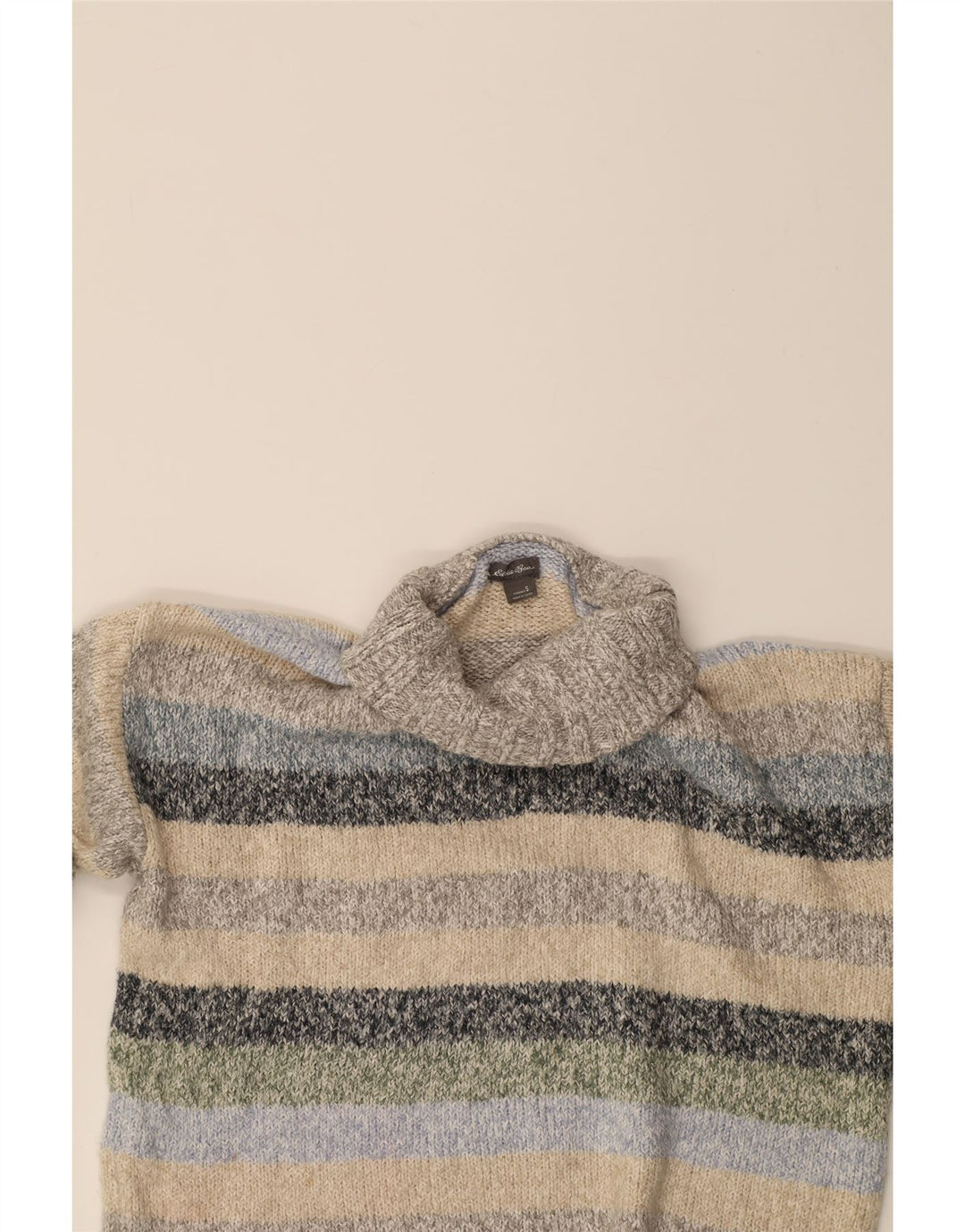 EDDIE BAUER Womens Roll Neck Jumper Sweater UK 10 Small Grey Striped Vintage Eddie Bauer and Second-Hand Eddie Bauer from Messina Hembry 