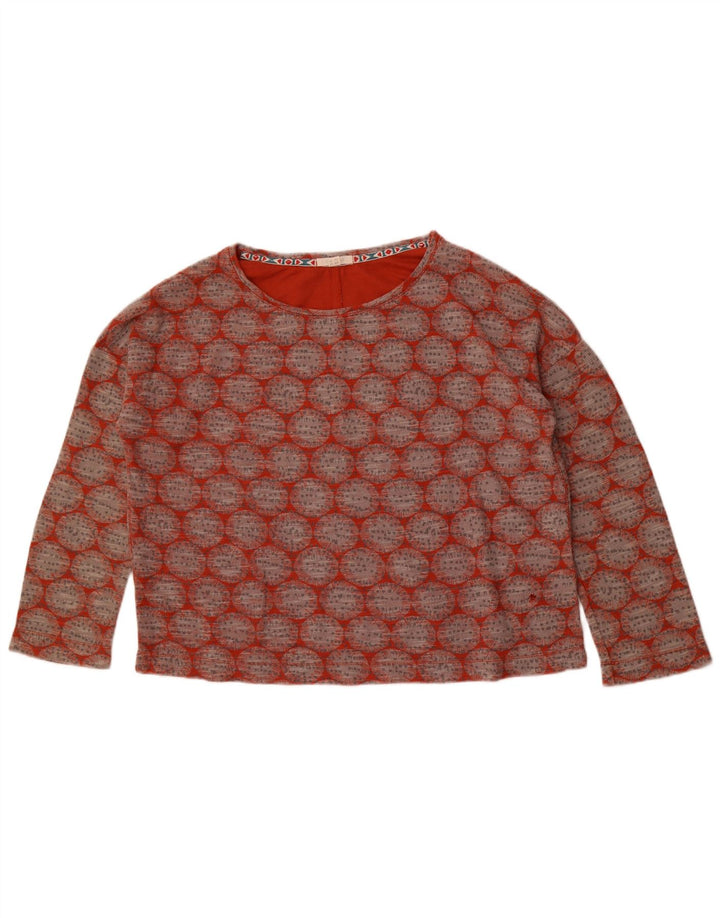 White Stuff Crop Top pentru femei cu mânecă lungă UK 12 Medium Red Geometric