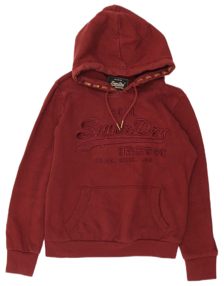 Pulover Superdry pentru damă cu grafic Crop Hoodie UK 12 Medium Burgundy Bumbac