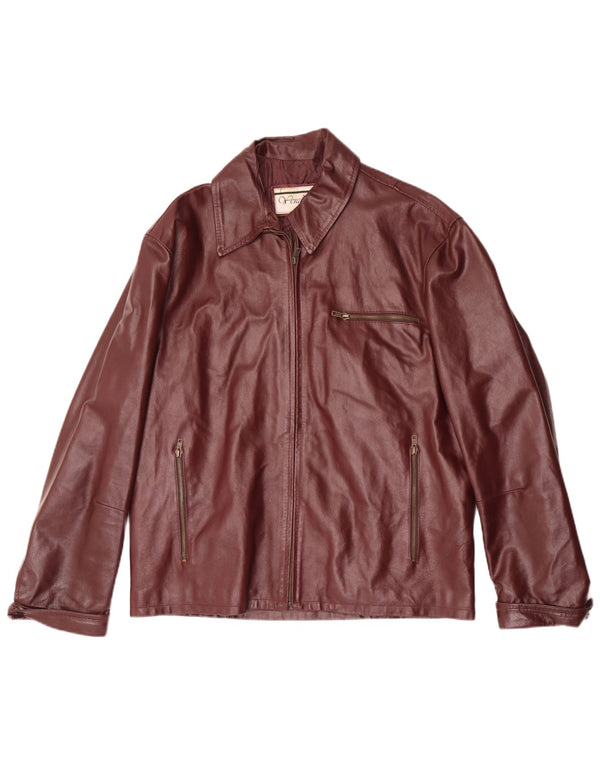 Jachetă de piele vintage pentru bărbați UK 40 mare Burgundy