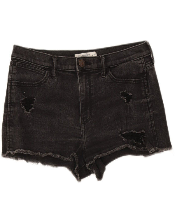 Abercrombie & Fitch Pantaloni scurți din denim distressed pentru femei UK 10 Small W30 Black